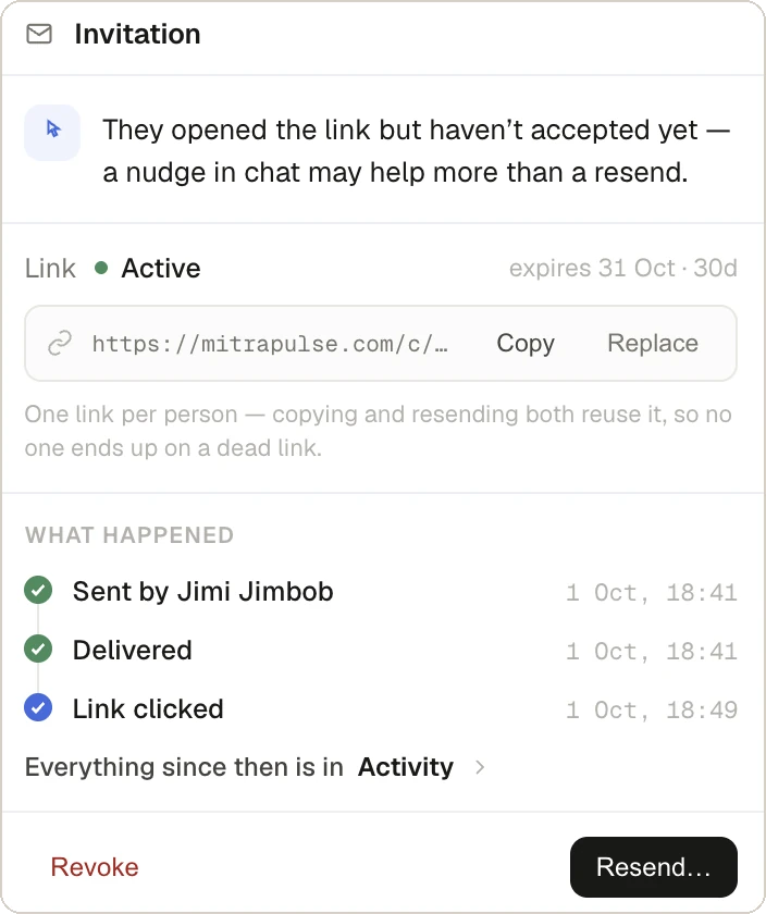 An invitation in MITRA, showing that the speaker opened the link but has not accepted yet
